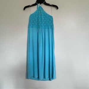 Hula Moon By Jams World Teal Summer Halter Dress‎ Crochet Top Juniors Size Large